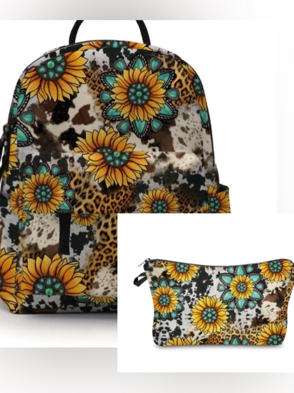 Sunflower & Turquoise Mini Floral Backpack and Pouch Set